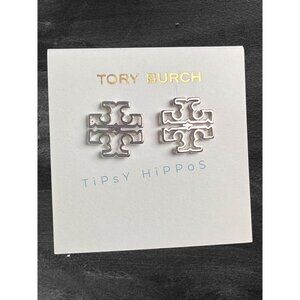 NEW!  AUTHENTIC TORY BURCH SILVER BRITTEN LOGO STUD EARRINGS